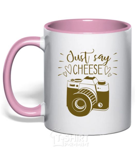 Mug with a colored handle Just say cheese light-pink фото