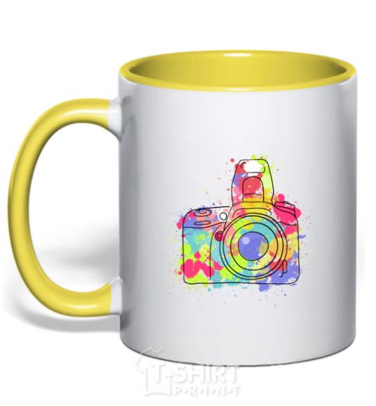 Mug with a colored handle Сamera yellow фото