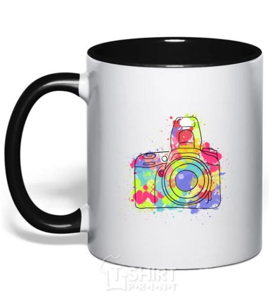 Mug with a colored handle Сamera black фото