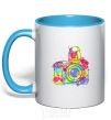 Mug with a colored handle Сamera sky-blue фото