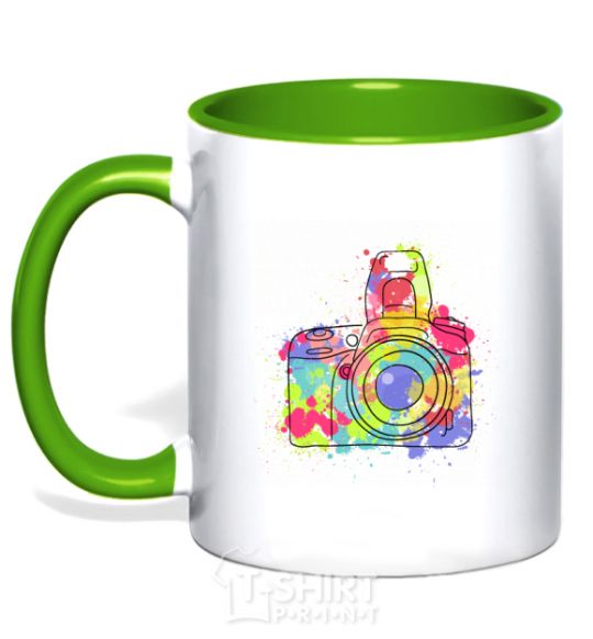 Mug with a colored handle Сamera kelly-green фото