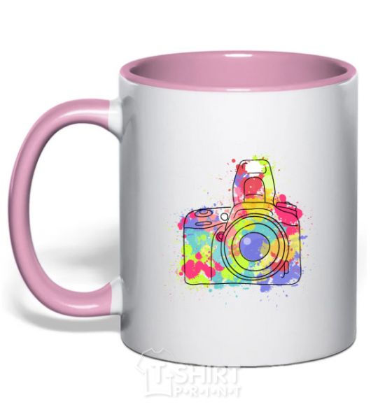 Mug with a colored handle Сamera light-pink фото