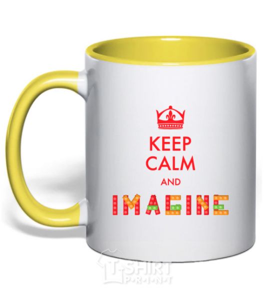 Mug with a colored handle Keep calm and imagine yellow фото