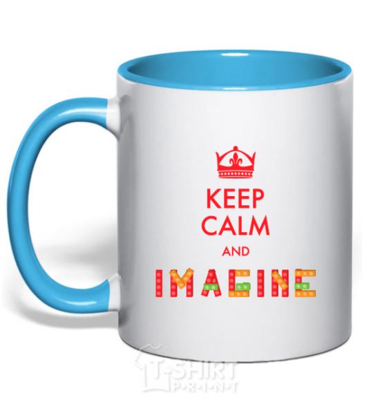 Mug with a colored handle Keep calm and imagine sky-blue фото