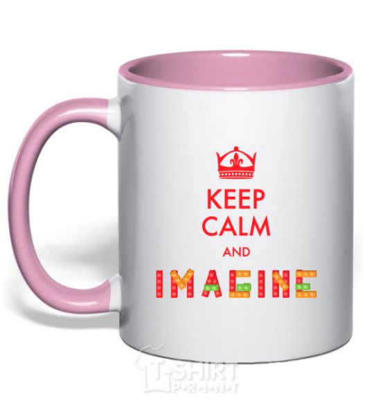 Чашка с цветной ручкой Keep calm and imagine Нежно розовый фото