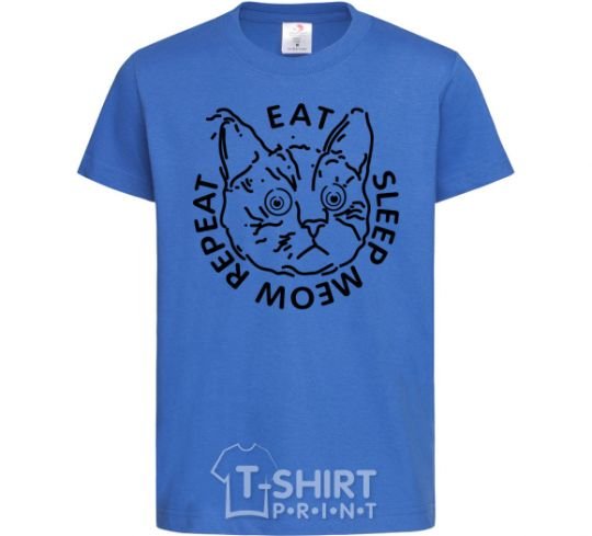 Kids T-shirt Eat sleep meow repeat royal-blue фото