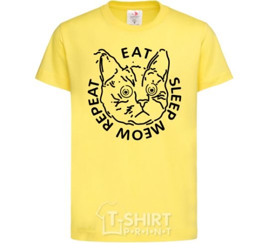 Kids T-shirt Eat sleep meow repeat cornsilk фото