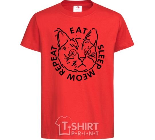 Kids T-shirt Eat sleep meow repeat red фото