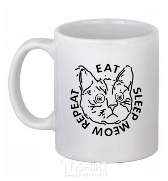 Ceramic mug Eat sleep meow repeat White фото