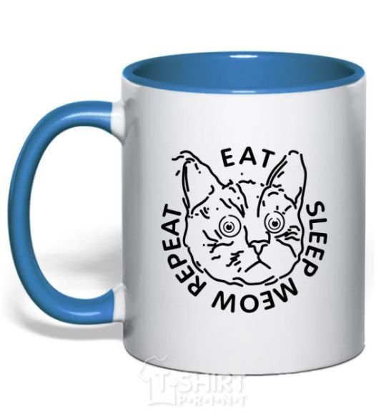 Mug with a colored handle Eat sleep meow repeat royal-blue фото