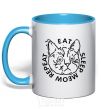 Mug with a colored handle Eat sleep meow repeat sky-blue фото