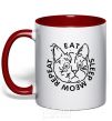 Mug with a colored handle Eat sleep meow repeat red фото