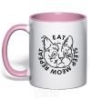 Mug with a colored handle Eat sleep meow repeat light-pink фото