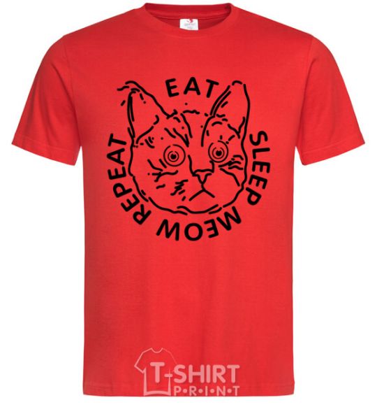 Men's T-Shirt Eat sleep meow repeat red фото