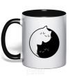 Mug with a colored handle Cat black and white black фото