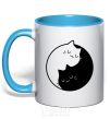 Mug with a colored handle Cat black and white sky-blue фото