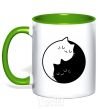 Mug with a colored handle Cat black and white kelly-green фото