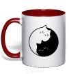 Mug with a colored handle Cat black and white red фото