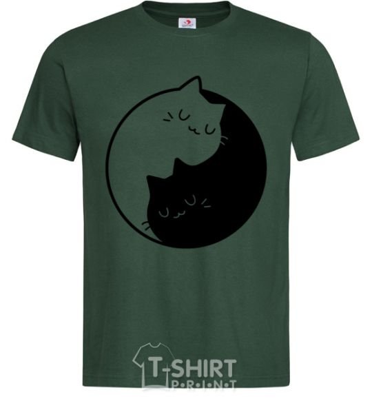 Men's T-Shirt Cat black and white bottle-green фото