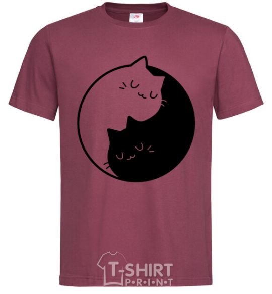 Men's T-Shirt Cat black and white burgundy фото