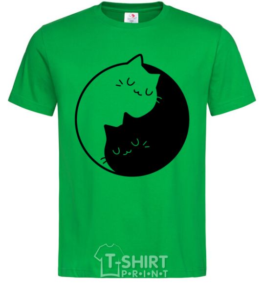 Men's T-Shirt Cat black and white kelly-green фото