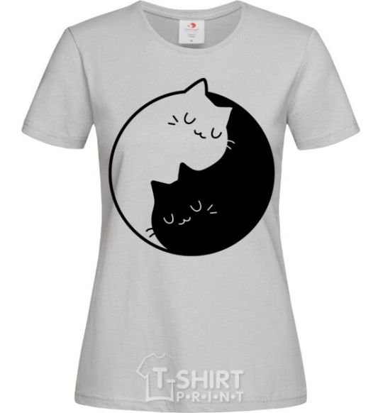 Women's T-shirt Cat black and white grey фото