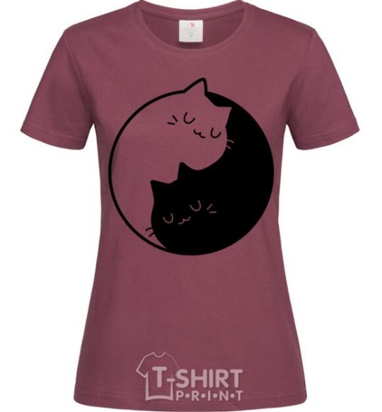 Women's T-shirt Cat black and white burgundy фото