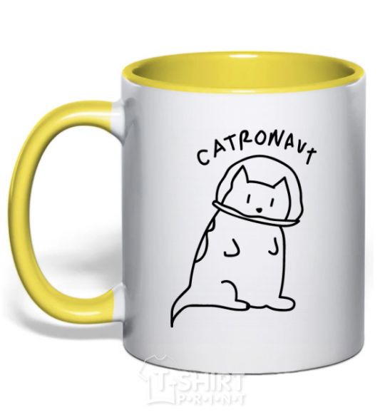 Mug with a colored handle Catronaut yellow фото