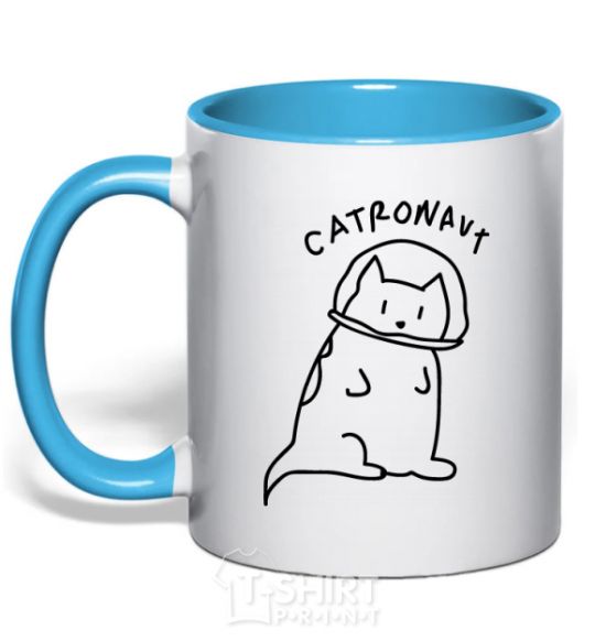 Mug with a colored handle Catronaut sky-blue фото