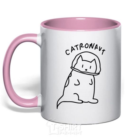 Mug with a colored handle Catronaut light-pink фото