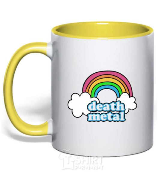 Mug with a colored handle Death metal yellow фото