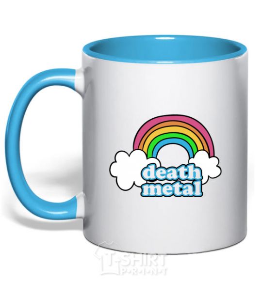 Mug with a colored handle Death metal sky-blue фото