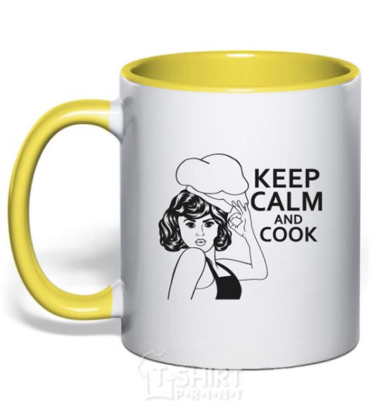 Mug with a colored handle Keep calm and cook yellow фото