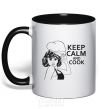 Mug with a colored handle Keep calm and cook black фото