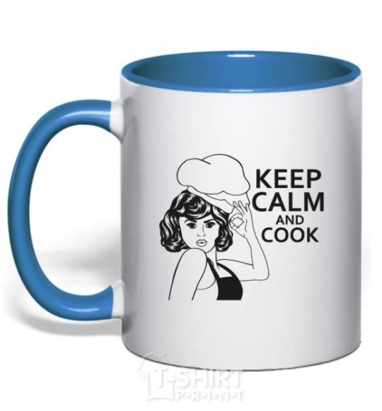 Mug with a colored handle Keep calm and cook royal-blue фото