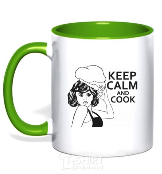 Mug with a colored handle Keep calm and cook kelly-green фото