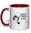 Mug with a colored handle Keep calm and cook red фото