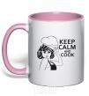 Mug with a colored handle Keep calm and cook light-pink фото