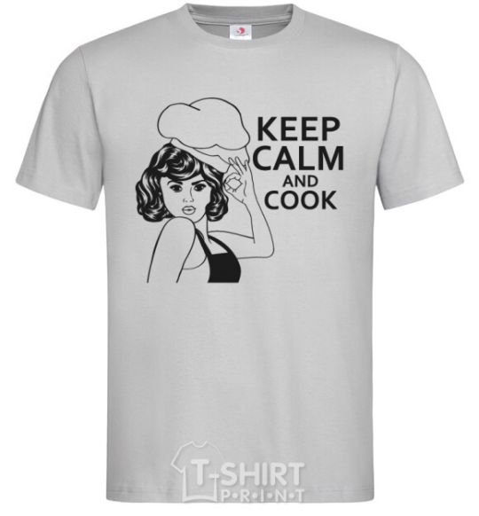 Мужская футболка Keep calm and cook Серый фото