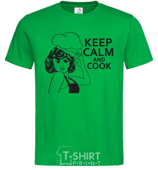 Мужская футболка Keep calm and cook Зеленый фото