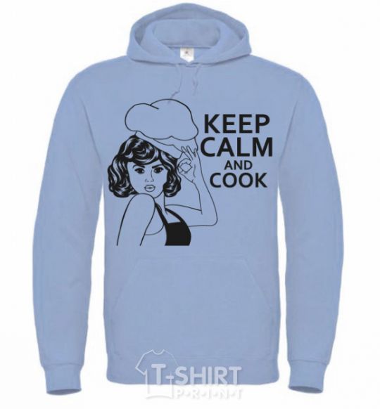 Men`s hoodie Keep calm and cook sky-blue фото