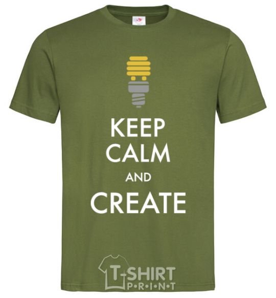 Мужская футболка Keep calm and create Оливковый фото
