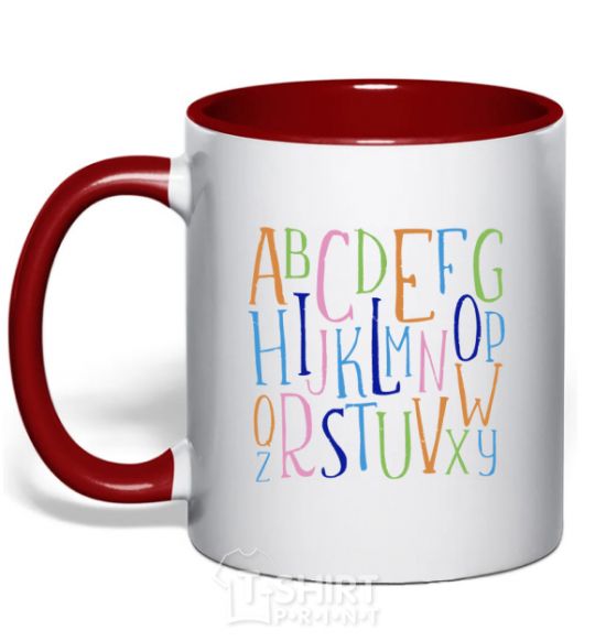 Mug with a colored handle English alphabet red фото