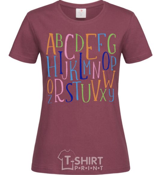 Women's T-shirt English alphabet burgundy фото