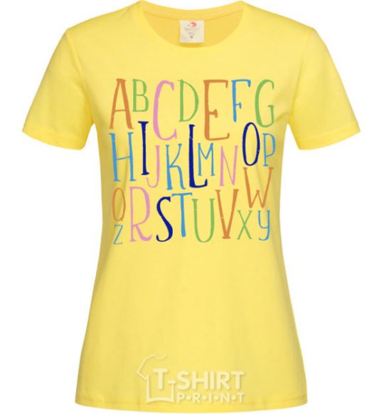 Women's T-shirt English alphabet cornsilk фото