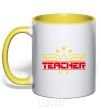 Mug with a colored handle Wonder teacher yellow фото