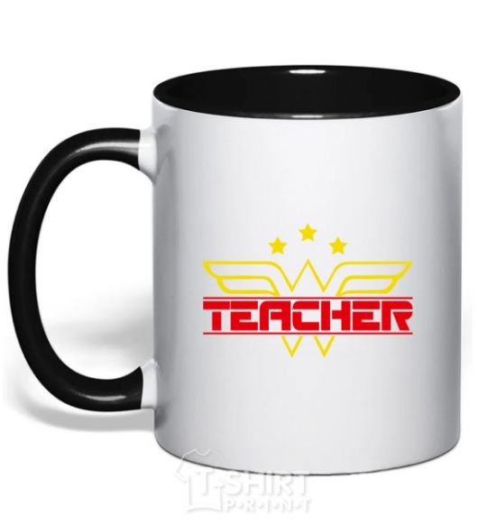 Mug with a colored handle Wonder teacher black фото