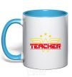 Mug with a colored handle Wonder teacher sky-blue фото
