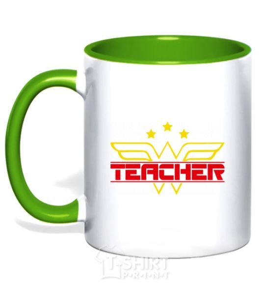 Mug with a colored handle Wonder teacher kelly-green фото