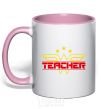 Mug with a colored handle Wonder teacher light-pink фото